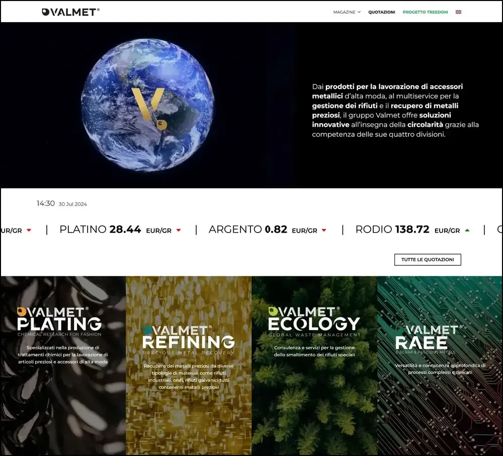 Quotazioni metalli preziosi Valmet